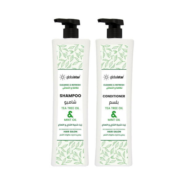 Globalstar Tea Tree & Mint Oil Hair Care Set – 1000ml Each – Invigorating & Refreshing for Stronger, Healthier Hair