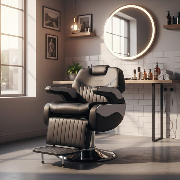 Globalstar Black and White Men’s Barber Chair – Professional Reclining Hydraulic Salon Chair