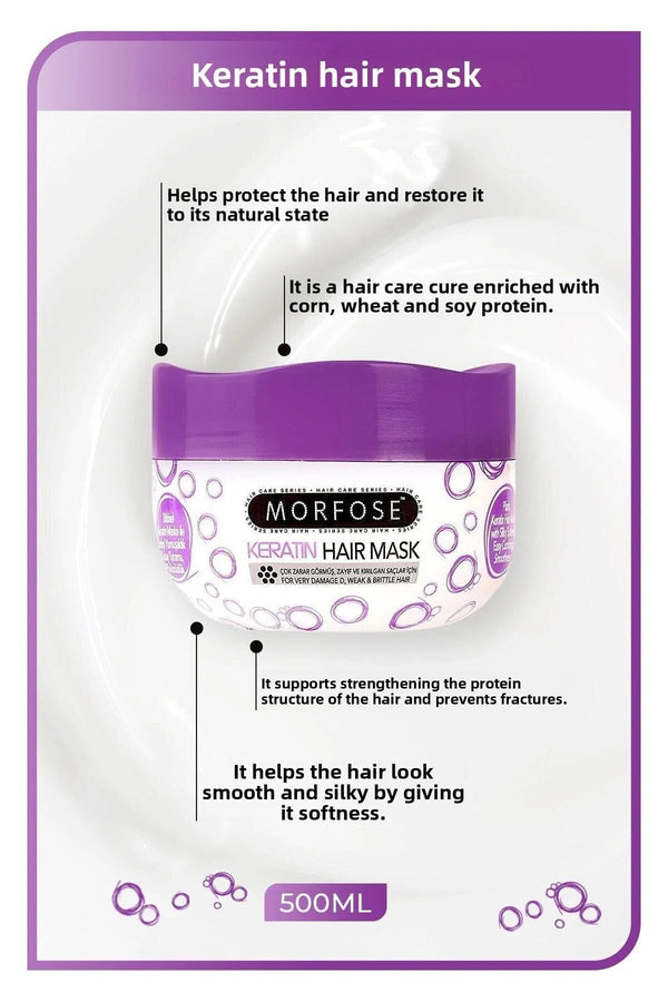 Morfose Keratin Hair Care Kit: 1000ml Shampoo, 500ml Mask & 400ml Dual-Phase Conditioner