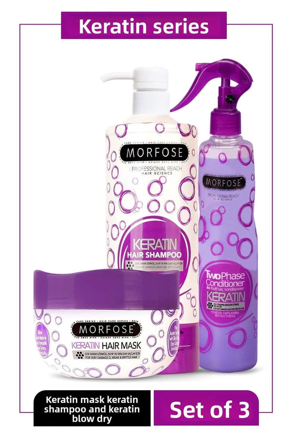 Morfose Keratin Hair Care Kit: 1000ml Shampoo, 500ml Mask & 400ml Dual-Phase Conditioner