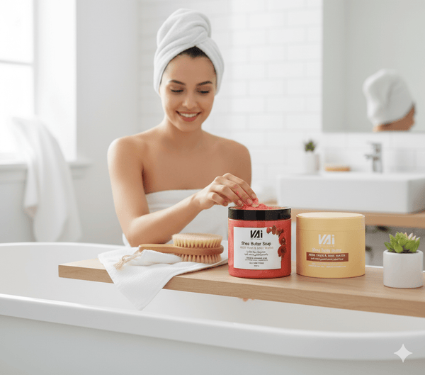 Vai Naturals Aker Fassi Skin Care Set – Foaming Sugar Scrub, Shea Butter Body Soap & Hydrating Body Butter