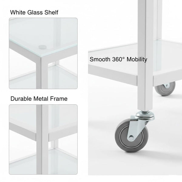 Globalstar 3-Tier Salon Trolley – White Metal Frame with Fixed Shelves for Efficient Salon and Spa Organization