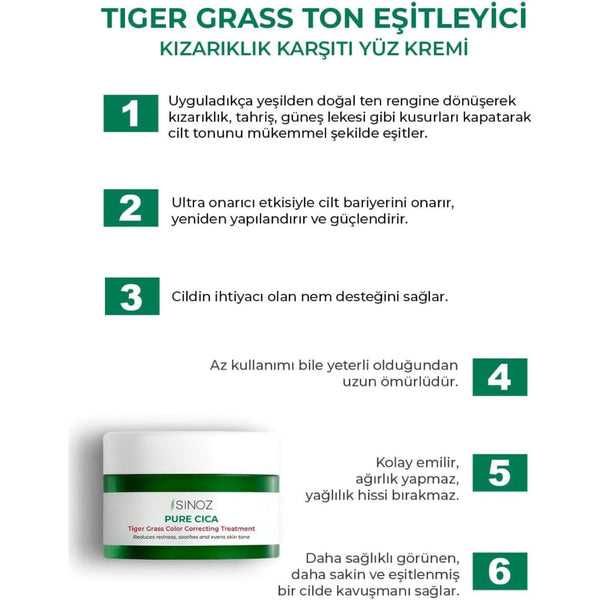 Sinoz Pure Cica Tiger Grass Color Correcting Repair Cream – Anti-Redness, Barrier Repair, 15ml
