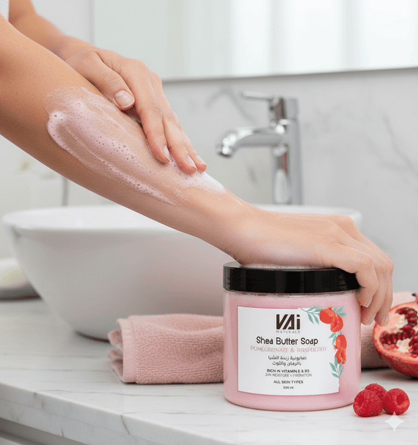 Vai Naturals Pomegranate & Raspberry Skin Care Set – Foaming Sugar Scrub 600g, Shea Butter Body Soap 500ml & Hydrating Body Butter 300ml