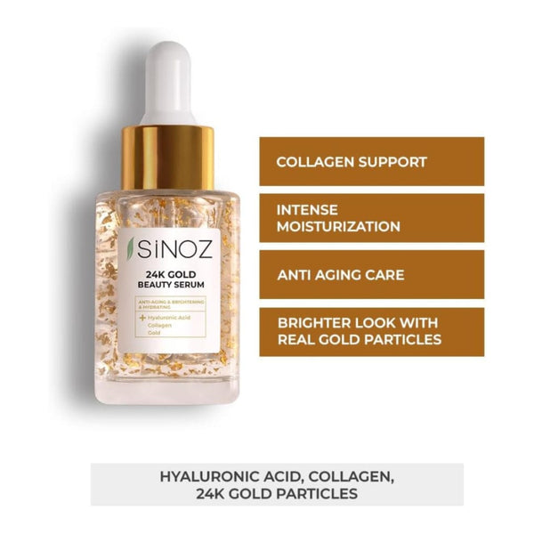 Sinoz 24K Gold Beauty Face Serum – Hydrating, Brightening & Anti-Aging Skincare, 30ml