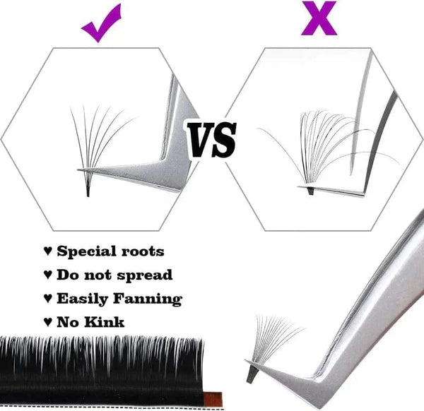 Globalstar Russian Eyelash Extensions - Self Fanning, 0.03C Mix Curl, 12 Rows
