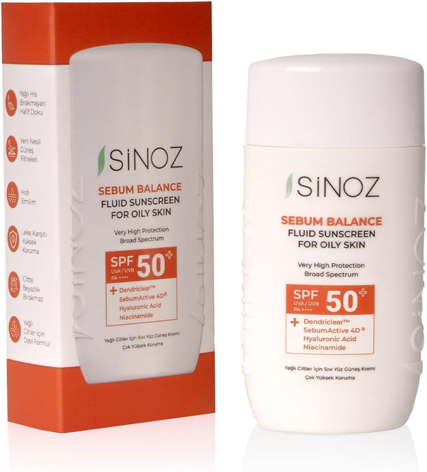 Sinoz Sebum Balance Fluid Sunscreen SPF 50+ PA++++ – Matte Finish, Oil Control for Oily & Acne-Prone Skin