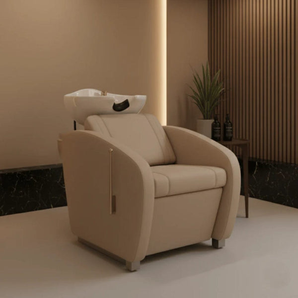 Globalstar Professional Beige Salon Shampoo Bed – Adjustable Ceramic Basin & High-Density Sponge