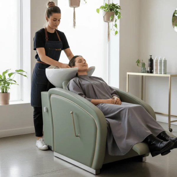 Globalstar Green Professional Salon Shampoo Bed – Adjustable White Basin & High Density Sponge