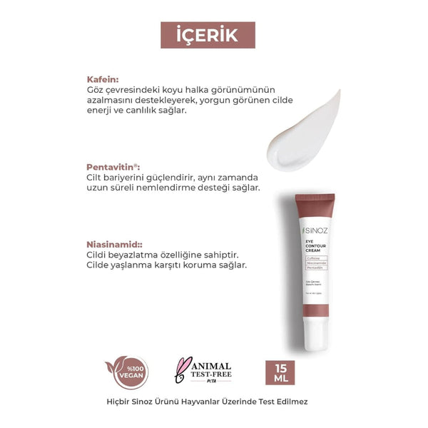 Sinoz Eye Contour Cream – Brightening, Firming & De-Puffing for Dark Circles and Wrinkles, 15ml