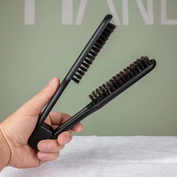 Globalstar Black V-Shaped Folding Boar Bristle Hair Brush for Straight Hair | Compact and Efficient