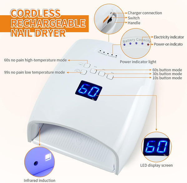 مصباح جل الأظافر Globalstar Starliddy Dream 48W UV LED - قابل لإعادة الشحن