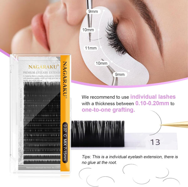NAGARAKU 0.03mm C Curl 7-15mm Mix Tray - Natural Faux Mink Mega Volume Lashes