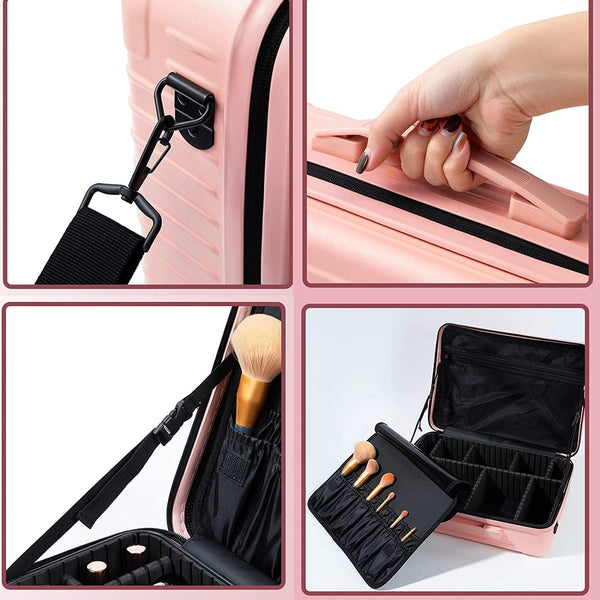 Globalstar Travel Makeup Organizer - Pink Artist Makeup Bag & Portable Skincare Train Case