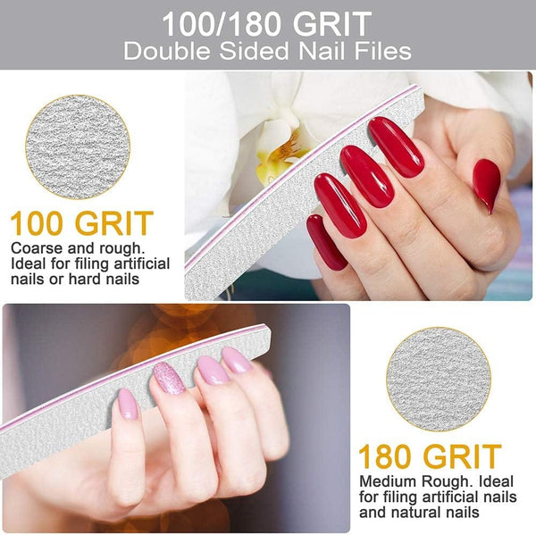 Globalstar Professional 25pcs Nail Files 100/180 Grit - Perfect for Acrylic & Natural Nails