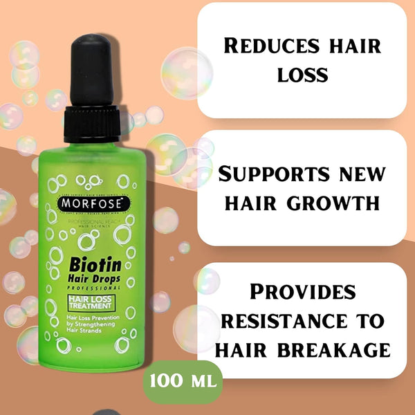 Morfose Biotin Hair Drops 100ml - Effective Hair Loss Treatment and Strengthening Serum