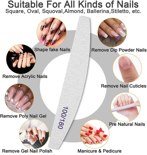 Globalstar Professional 25pcs Nail Files 100/180 Grit - Perfect for Acrylic & Natural Nails