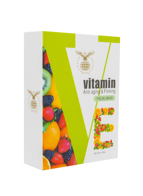 قناع الوجه الأسود بفيتامين E - عبوة من 10 أقنعة × 25 مل لترطيب عميق ومكافحة الشيخوخة