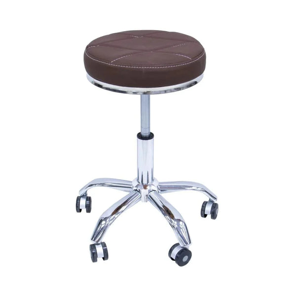 Global Star Coffee Rolling Stool: Round seat, smooth wheels, versatile for salons, offices, spas.pen_spark