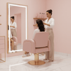 كرسي تصفيف الشعر الوردي من غلوبال ستار - أثاث أنيق لتصفيف الشعر في الصالونات بتصميم مريح وارتفاع قابل للتعديل