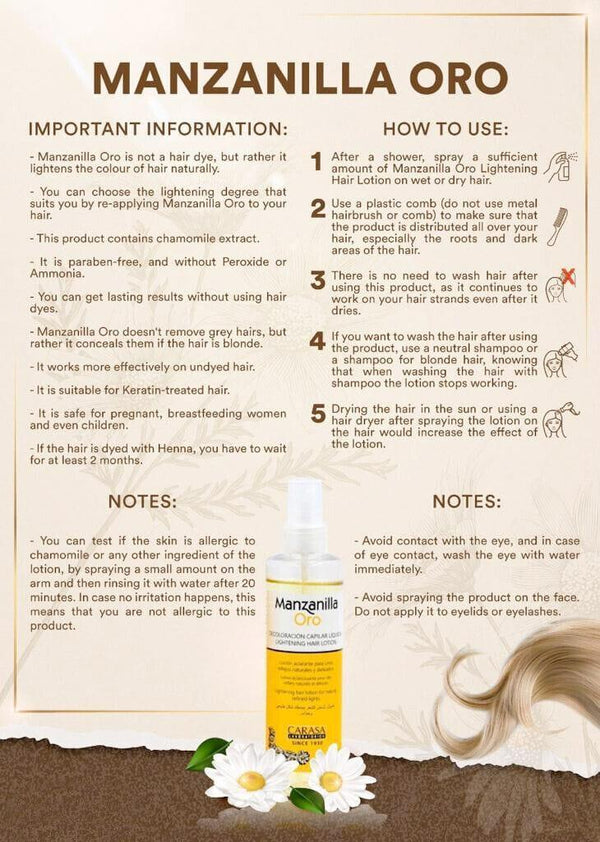 Manzanilla Oro Lightening Hair Lotion Spray 180ml - Awarid UAE