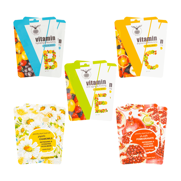 Black Vitamin B Hydrating & Nourishing Mask 25ml x 10pcs - Vitamin B Moisturizing Facial Sheet Mask for Glowing Skin