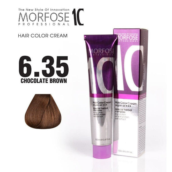Morfose Hair Color Cream (100ml): Chocolate Brown (6.35) shade with Argan Oil for nourished hair.pen_spark