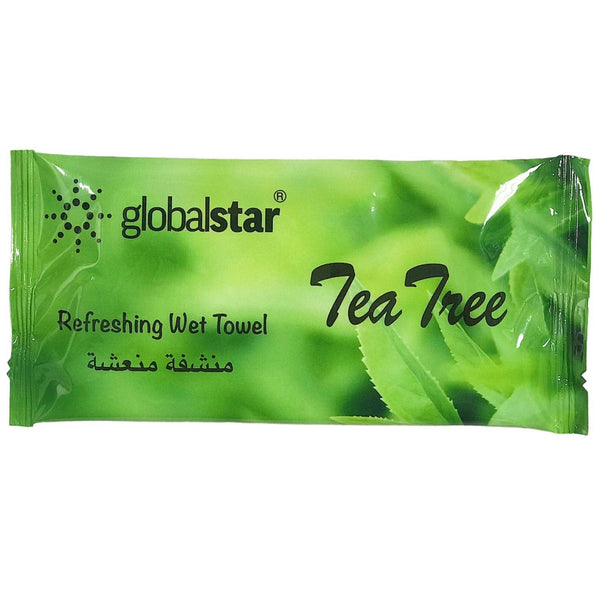 Globalstar Refreshing Wet Towel Tea Tree 100pcs - RT06 - Awarid UAE