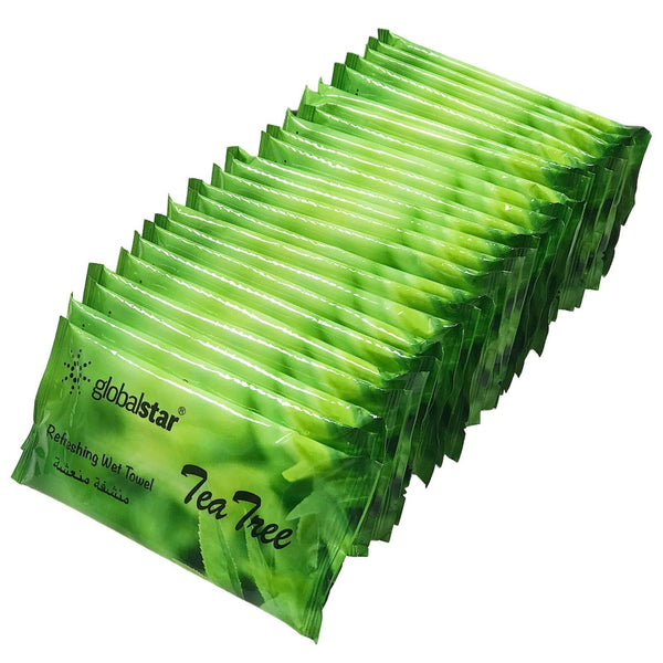 Globalstar Refreshing Wet Towel Tea Tree 50pcs - RT06 - Awarid UAE