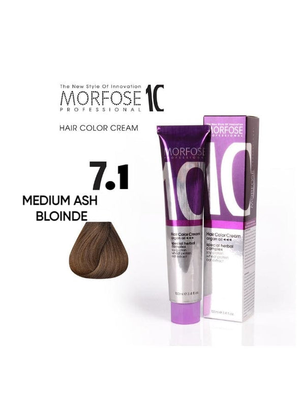 Morfose 10 Hair Color Cream with Argan Oil - 7.1 Medium Ash Blonde, 100ml