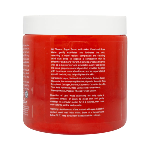 Vai Naturals Aker Fassi & Rose Water Sugar Scrub – Hydrating & Brightening Exfoliating Shower Scrub, 600g