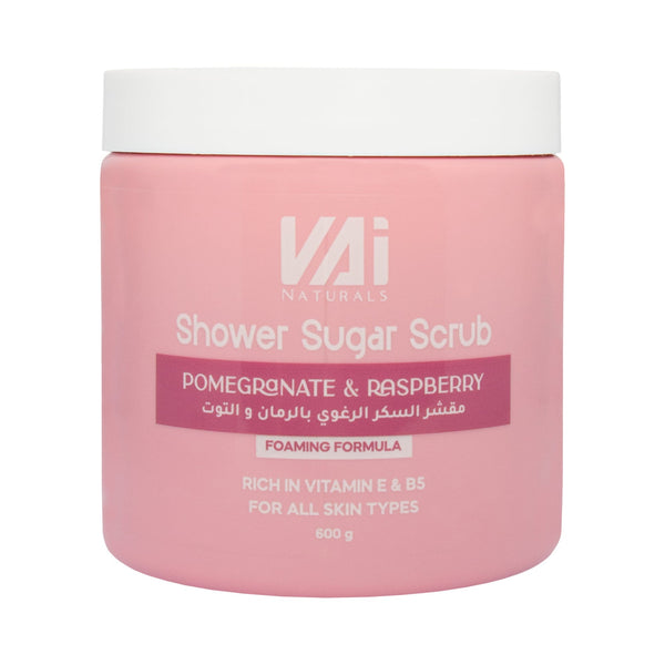 مقشر سكر الاستحمام من فاي ناتشورالز - الرمان والتوت، 600 غرام، مقشر رغوي، غني بفيتامين E وB5 لبشرة ناعمة