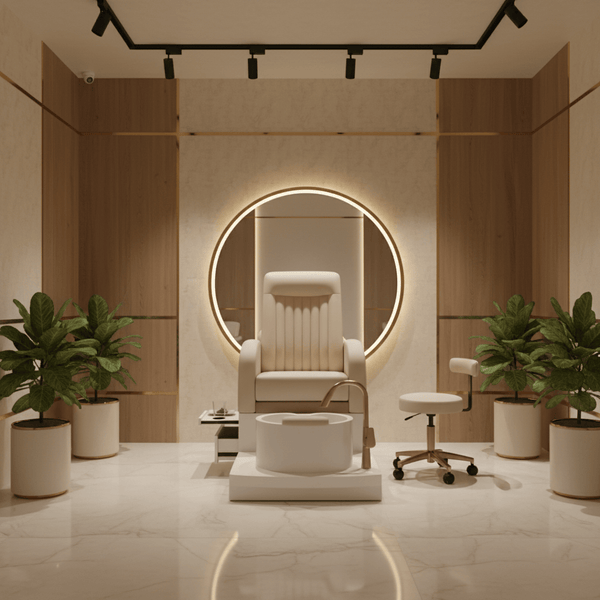 Globalstar Luxury Light Beige Pedicure Chair – Cup Holder, Synthetic Leather & Comfort Sponge