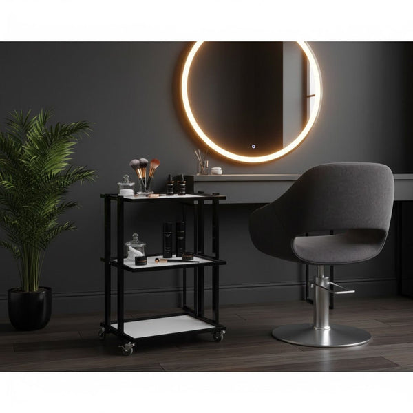 Globalstar 3-Tier Salon Trolley – Sturdy Black Metal Frame with Adjustable Shelves for Versatile Salon Storage