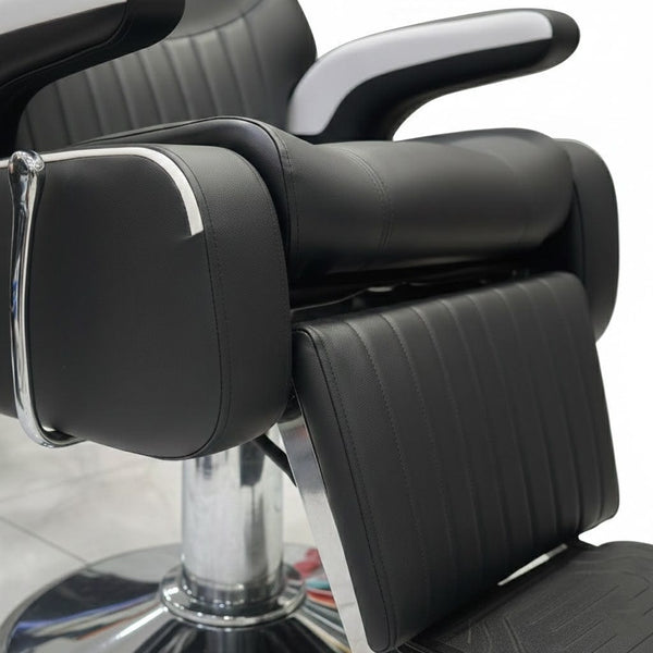 Globalstar Black and White Men’s Barber Chair – Professional Reclining Hydraulic Salon Chair