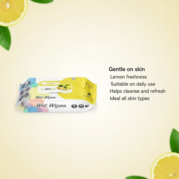 Globalstar Lavender & Lemon Wet Wipes 120 Pcs – Alcohol-Free Refreshing & Gentle Cleansing Wipes for Daily Use