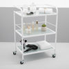 Globalstar Professional 3-Tier Glass Trolley– White Frame with Frosted Glass Shelves for Salon and Home Use