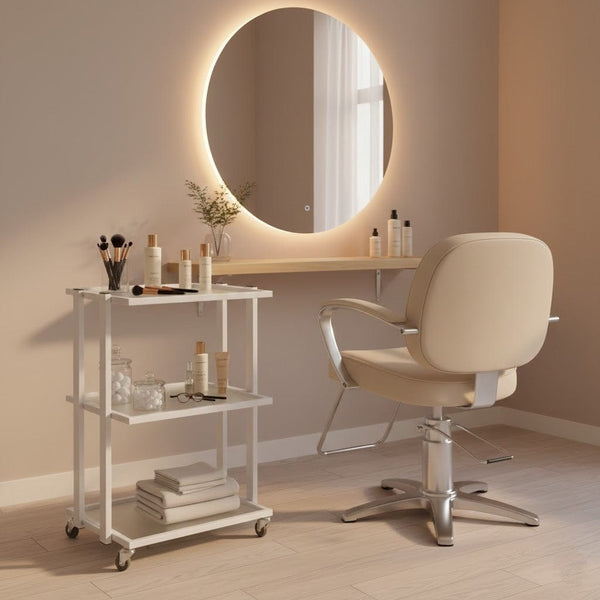 Globalstar 3-Tier Salon Trolley – White Metal Frame with Fixed Shelves for Efficient Salon and Spa Organization