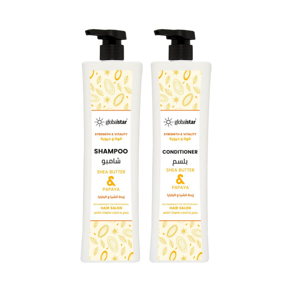 Globalstar Shea Butter & Papaya Shampoo – Hydrating & Nourishing Hair Care for Dry, Damaged Hair – 1000ml