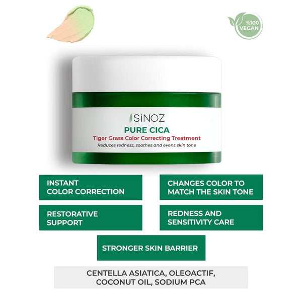 Sinoz Pure Cica Tiger Grass Color Correcting Repair Cream – Anti-Redness, Barrier Repair, 15ml
