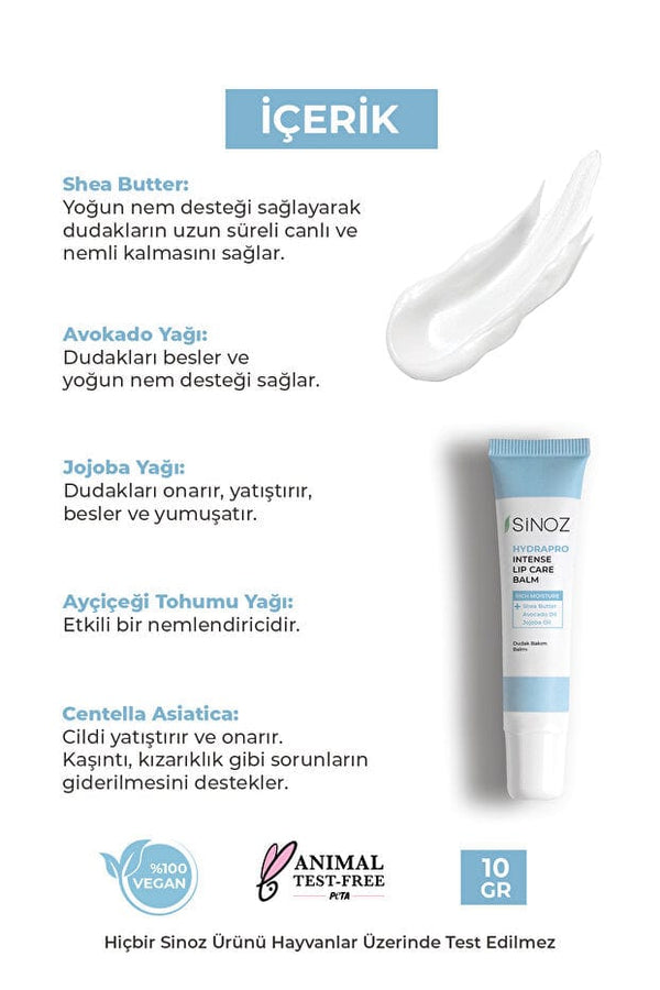 Sinoz Hydrapro Intensive Moisturizing Lip Care Balm – Avocado, Jojoba & Shea Butter, 10g