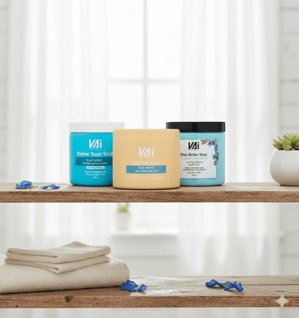 Vai Naturals Blue Indigo Body Care Set – Exfoliating Scrub 600g, Moisturizing Soap 500ml & 48-Hour Hydrating Body Butter 300ml