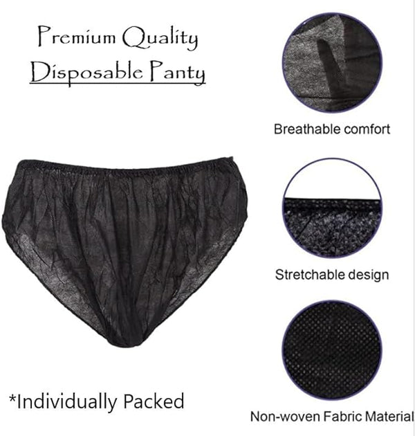 Globalstar Black Disposable Underwear - Pack of 50pcs for Travel, Spa, and Everyday Use