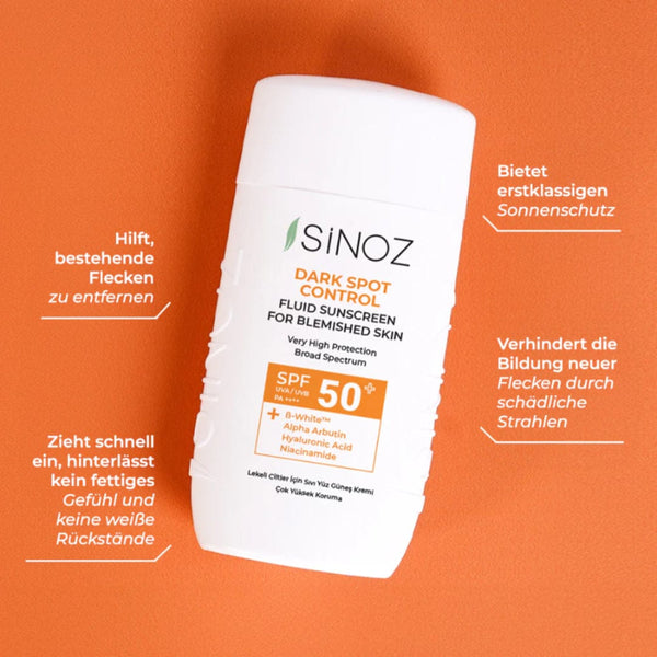 واقي الشمس السائل من سينوز بعامل حماية SPF50+ للبشرة المعرضة للبقع - حماية لطيفة وعطرة من الشمس وتوحيد لون البشرة، 50 مل 