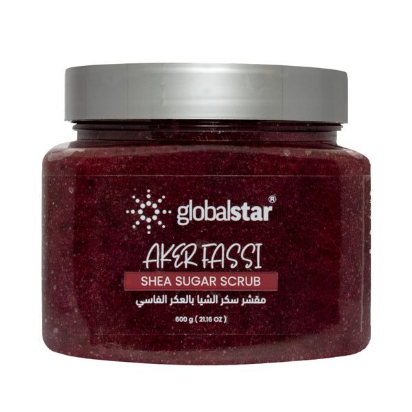 مقشر زبدة الشيا والسكر من غلوبال ستار مع فاسي أكير، 600 غرام - ترطيب عميق وبشرة ناعمة