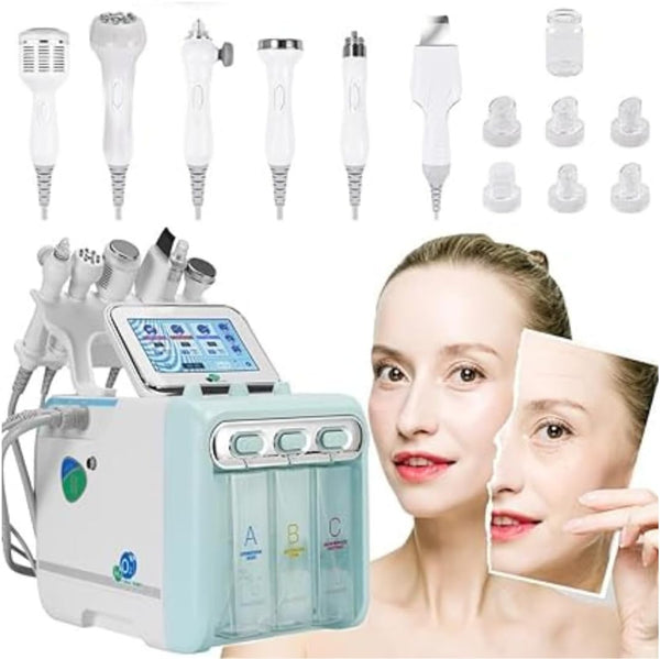 Globalstar 7-in-1 Hydra Facial Machine – Professional Skin Rejuvenation & Blackhead Removal Beauty Device, Green Metal
