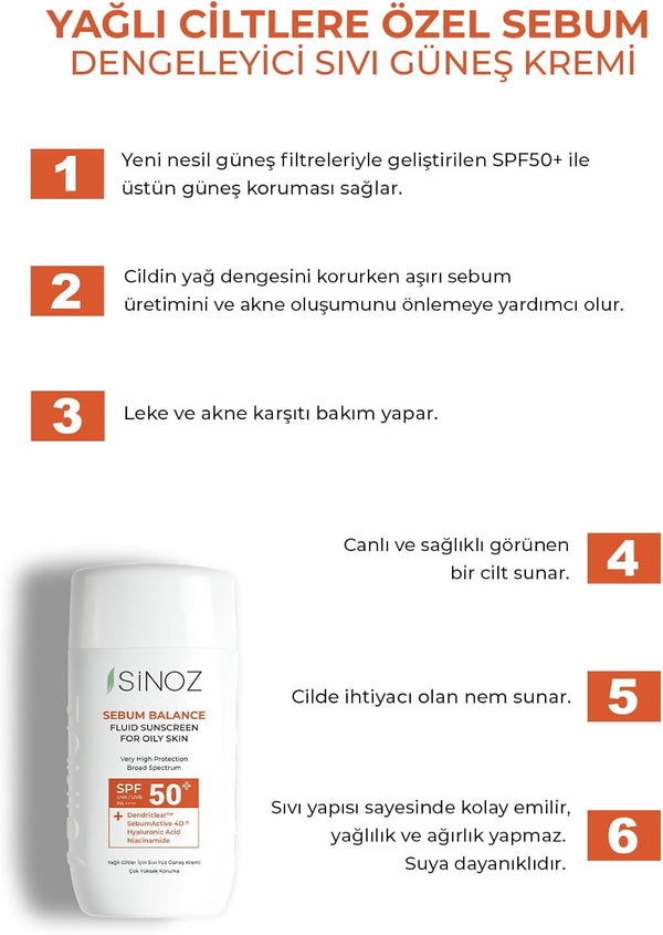 Sinoz Sebum Balance Fluid Sunscreen SPF 50+ PA++++ â€“ Matte Finish, Oil Control for Oily & Acne-Prone Skin