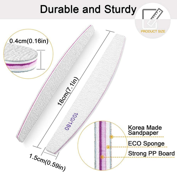 Globalstar Professional 25pcs Nail Files 100/180 Grit - Perfect for Acrylic & Natural Nails