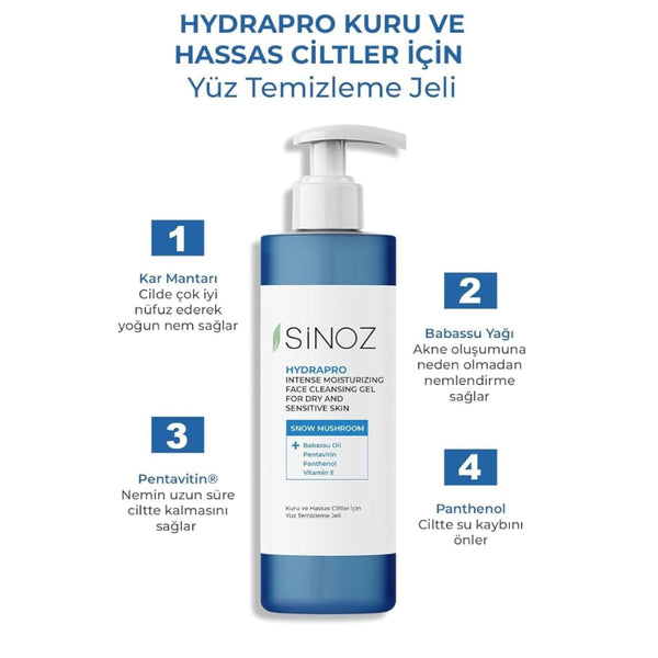 Sinoz Hydrapro Facial Cleansing Gel â€“ Intensive Moisturizing for Dry Sensitive Skin, 400ml
