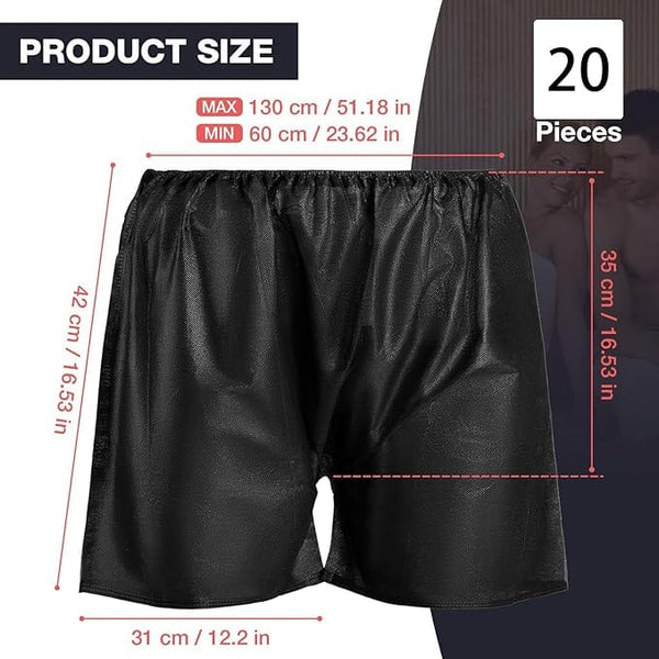 Globalstar 20-PcsMen's Disposable Salon Shorts - Individually Wrapped Non-Woven Underwear with Comfortable Elastic Waistband